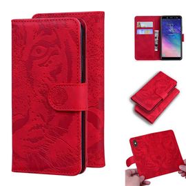 Samsung Galaxy A6 2018 Coque, Saturcase Embossage De Tigre Pu Cuir Magnétique Flip Portefeuille Support Porte-Carte Protecteur Housse Étui Pour Samsung Galaxy A6 2018 (Rouge)