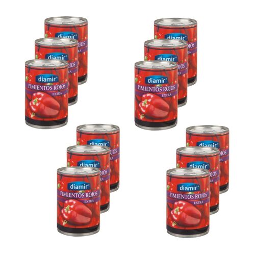 Lot 12x Poivrons Rouge Entier - Boîte 390g