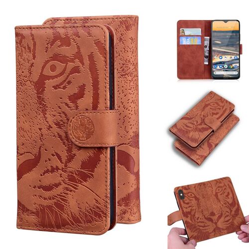 Nokia 5.3 Coque, Saturcase Embossage De Tigre Pu Cuir Magnétique Flip Portefeuille Support Porte-Carte Protecteur Housse Étui Pour Nokia 5.3 (Marron)