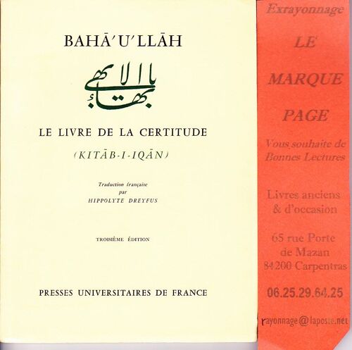 Baha'u'llah - Le Livre De La Certitude - Troisième Édition - Traduction De Hippolyte Dreyfus  -   Bahai Sme
