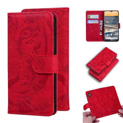 Nokia 5.3 Coque, Saturcase Embossage De Tigre Pu Cuir Magnétique Flip Portefeuille Support Porte-Carte Protecteur Housse Étui Pour Nokia 5.3 (Rouge)