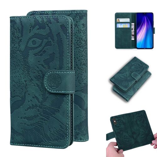 Xiaomi Redmi Note 8t Coque, Saturcase Embossage De Tigre Pu Cuir Magnétique Flip Portefeuille Support Porte-Carte Protecteur Housse Étui Pour Xiaomi Redmi Note 8t (Vert)