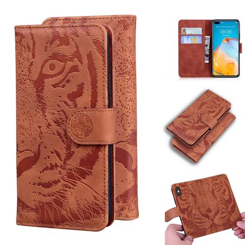Huawei P40 Coque, Saturcase Embossage De Tigre Pu Cuir Magnétique Flip Portefeuille Support Porte-Carte Protecteur Housse Étui Pour Huawei P40 (Marron)