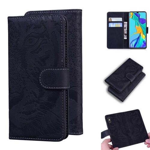 Huawei P30 Coque, Saturcase Embossage De Tigre Pu Cuir Magnétique Flip Portefeuille Support Porte-Carte Protecteur Housse Étui Pour Huawei P30 (Noir)