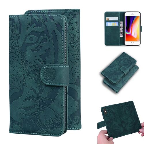 Apple Iphone 7 Plus / 8 Plus Coque, Saturcase Embossage De Tigre Pu Cuir Magnétique Flip Portefeuille Support Porte-Carte Protecteur Housse Étui Pour Apple Iphone 7 Plus / 8 Plus (Vert)