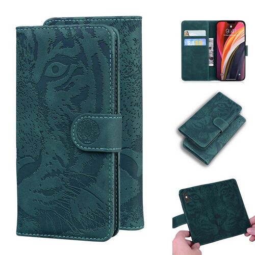 Apple Iphone 12 Pro Max Coque, Saturcase Embossage De Tigre Pu Cuir Magnétique Flip Portefeuille Support Porte-Carte Protecteur Housse Étui Pour Apple Iphone 12 Pro Max (Vert)