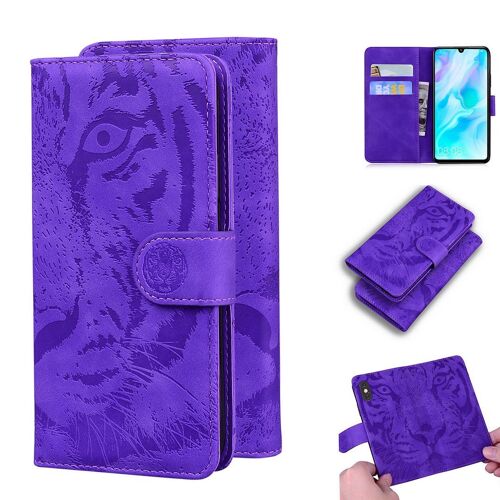 Huawei P30 Lite Coque, Saturcase Embossage De Tigre Pu Cuir Magnétique Flip Portefeuille Support Porte-Carte Protecteur Housse Étui Pour Huawei P30 Lite (Violet)
