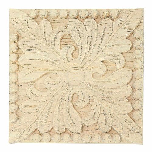 Appliques En Bois Naturel Sculpture De Fleurs Carrées Moulures Décoratives En Bois Pour Meubles De Porte D'armoire