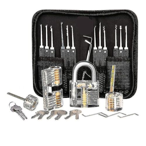 Kit de crochetage de serrure, kit de crochetage de serrure de 25 pièces, outils de pratique avec 3 Locks_a transparents