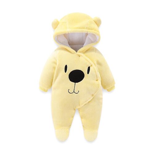 Nouveau-Né Ours De Bande Dessinée Combinaison De Neige Bébé Infantile Hiver Manteau De Combinaison De Neige Épais Pied Barboteuse Avant S'enclenche Combinaison Chaude Pour Bébé 6-9 Mois
