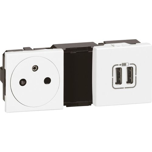 Prise 2P+T et prise double USB Legrand - Mosaïc - 4 modules