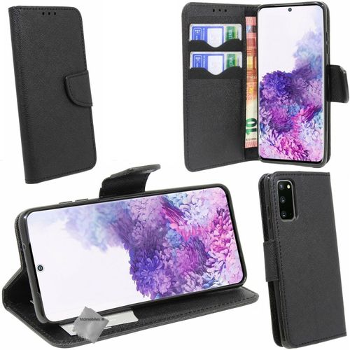 Housse etui coque pochette portefeuille pour Samsung Galaxy S20 + verre trempe - NOIR / NOIR