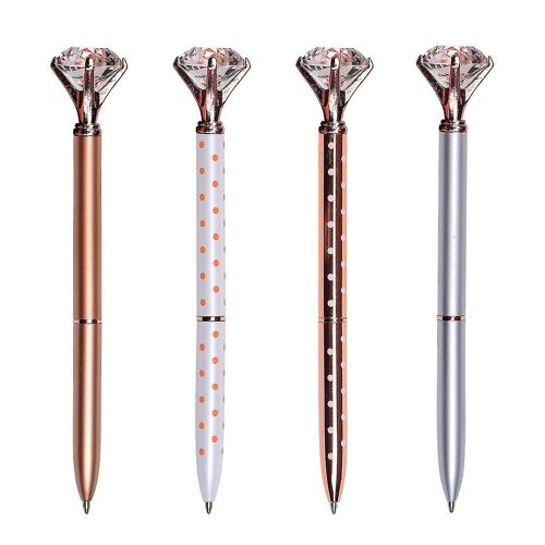 4 Pcs Crystal Diamond Pens, Stylo À Bille En Métal En Or Rose Avec 4 Recharges De Stylo À Bille