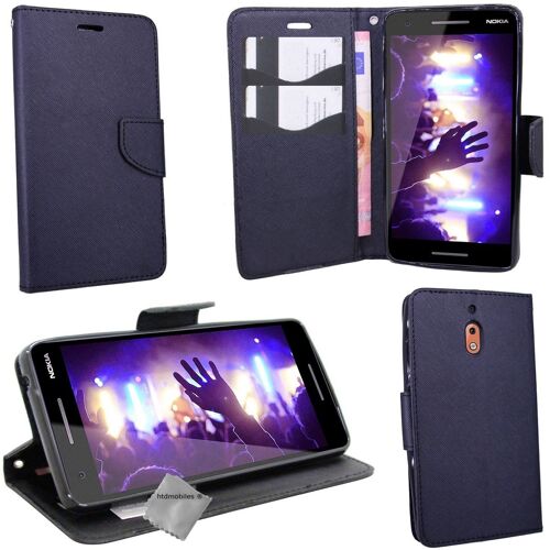 Housse etui coque pochette portefeuille pour Nokia 2.1 (2018) + verre trempe - NOIR / NOIR