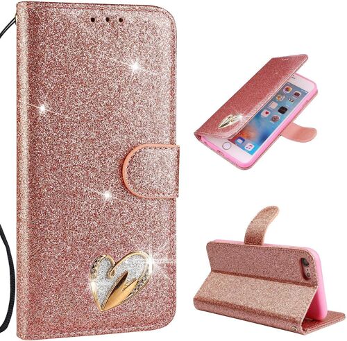Coque Pour Iphone 8 / Iphone 7, Coque Case Etui Portefeuille Housse Luxe Bling Paillette Glitter Brillante Rabat Magnetique Flip Cover Porte Carte Antichoc Etui Pour Iphone 8/Iphone 7,Or Rose