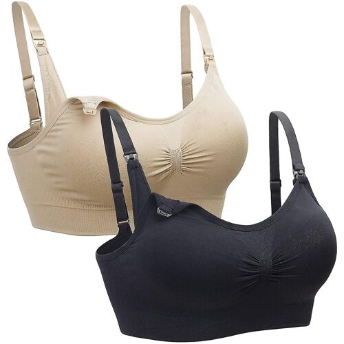 2 Pack Soins Infirmiers Soutien-Gorge Sans Fil Soutien-Gorge Femmes-noir+beige-xl