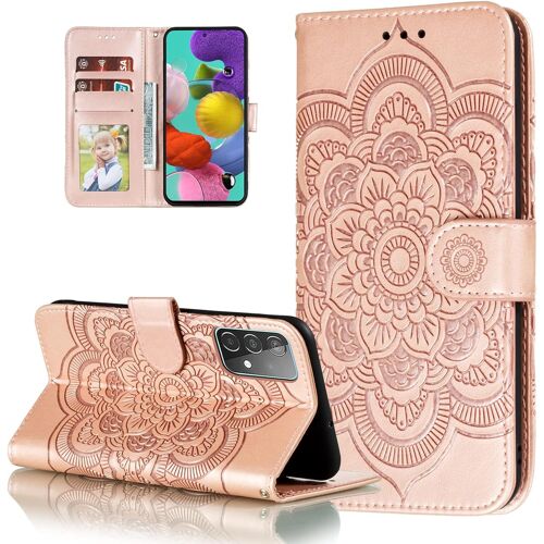 Coque De Protection Mandala Pour Samsung Galaxy A53 5g - En Cuir Synthetique De Qualite Superieure - Avec Porte-Cartes - Avec Cordon - En Relief - Or Rose
