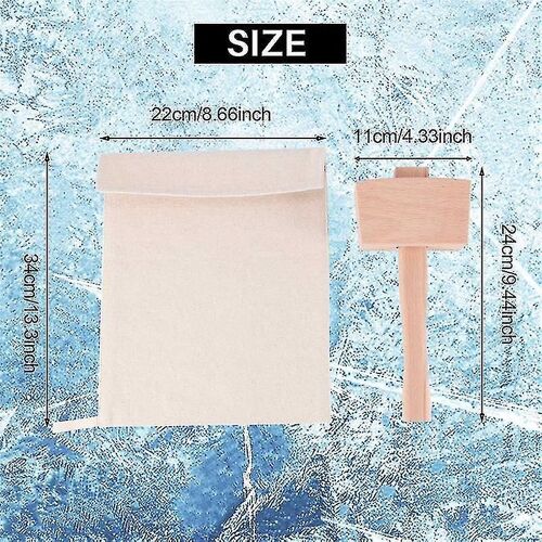 Pack De 2 Sacs Et 1 Pièce Maillet De Glace Set-Réutilisable Toile Sacs De Glace Pilée Avec Maillet En Bois Pour H