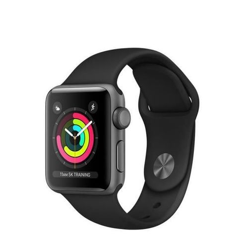 Apple Watch Series 3 (GPS) - Boîtier 42 mm Aluminium Gris avec Bracelet Sport Noir Taille 140-210 mm