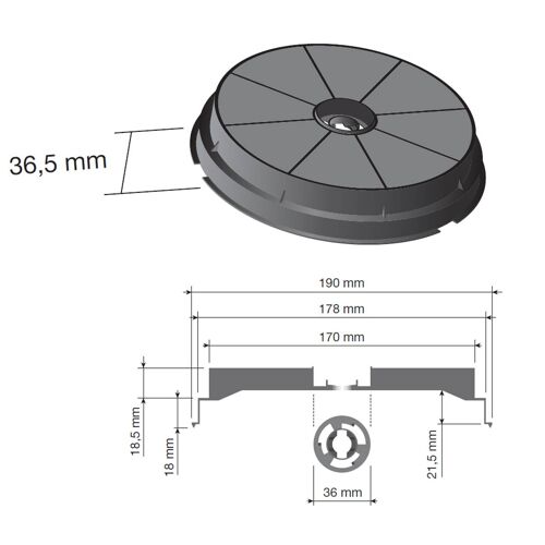 Filtre charbon rond type 180 CR300 (à l'unité) 190x40 mm
