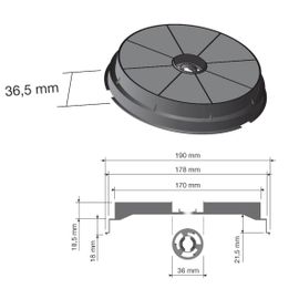Filtre charbon rond type 180 CR300 (à l'unité) 190x40 mm