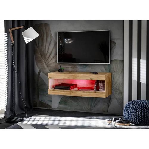 Meuble TV Komodee TIVOLI RTV2 - avec LED RGB - Espace ouvert - Bois Naturel 35 x 100 x 36 cm