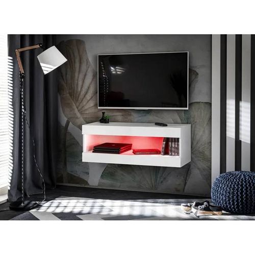 Meuble Tv Komodee Tivoli Rtv2 - Avec Led Rgb - Espace Ouvert - Blanc Blanc 35 X 100 X 36 Cm