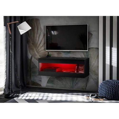 Meuble Tv Komodee Tivoli Rtv2 - Avec Led Rgb - Espace Ouvert - Noir Noir 35 X 100 X 36 Cm