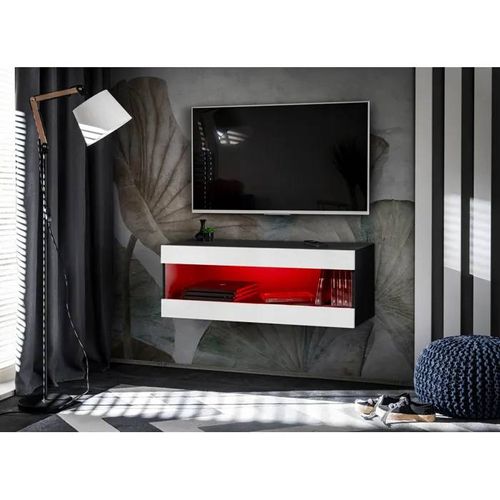 Meuble Tv Komodee Tivoli Rtv2 - Avec Led Rgb - Espace Ouvert - Noir Blanc 35 X 100 X 36 Cm