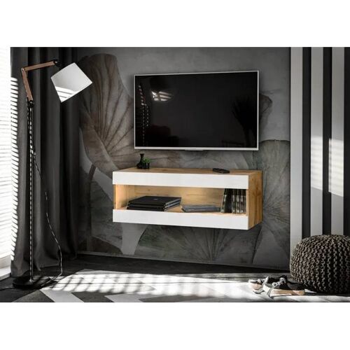 Banc TV Komodee TIVOLI RTV2 Espace ouvert - Bois Naturel Blanc 35 x 100 x 36 cm