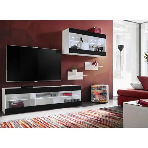 Meuble TV Ensemble Komodee TIVOLI SET3 Espace ouvert Blanc Noir 35 x 240 x 195 cm