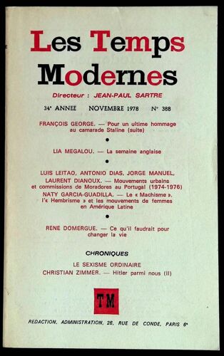 Les Temps Modernes 34e Année, Novembre 1978, N°388