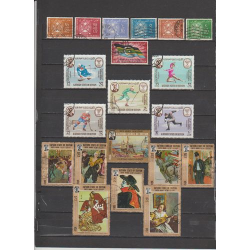 54 Timbres Arabie Du Sud + Mahra + Seiyun Obliteres