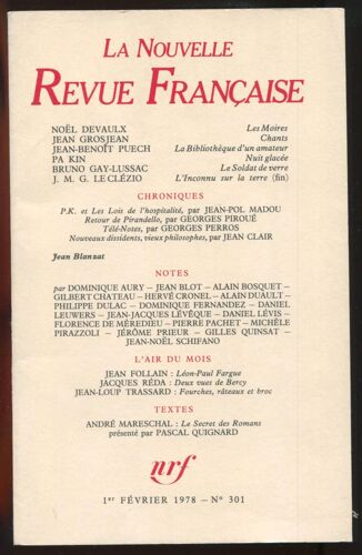 La Nouvelle Revue Française N°301, 1er Février 1978