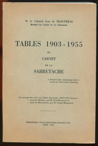 Tables 1903-1955 Du Carnet De La Sabretache