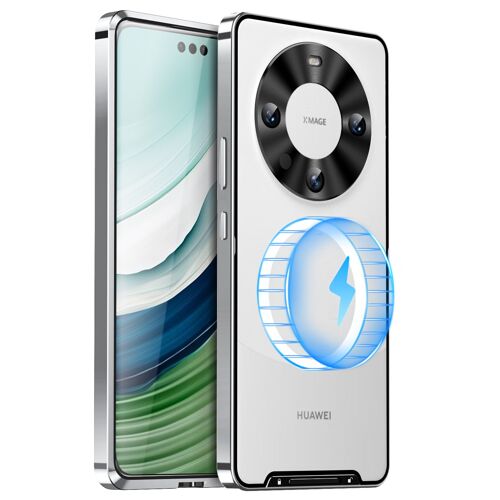 Coque pour Huawei mate 60,charge d¿aspiration magnétique,anti-chute,coque de protection métallique pour téléphone portable,Argent