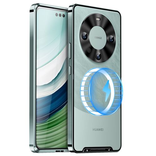 Coque pour Huawei mate 60 Pro/mate 60 Pro+,charge d'aspiration magnétique,anti-chute,coque de protection métallique pour téléphone portable,Cyan