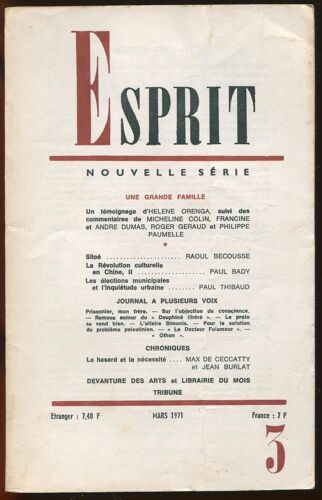 Esprit Nouvelle Série N°401, Mars 1971 - Une Grande Famille