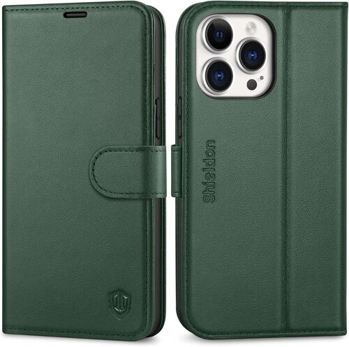 Coque Iphone 14 Pro Max 5g, Coque Portefeuille Housse Cuir Veritable Support Anti-Choc [Rfid Blocage] Protection Tpu Etui Magnetique Pour Iphone 14 Pro Max (6,7 Pouces, 2022) - Vert Nuit