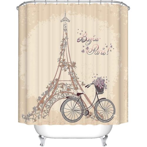 Romantique Tour Eiffel Motif Polyester Tissu Rideau de Douche Avec Crochets 150 X 180 Cm