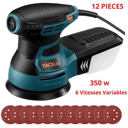 Ponceuse Excentrique 350 W TACKLIFE 12 Pcs*125 mm Disque de Ponçage 6 Vitesses