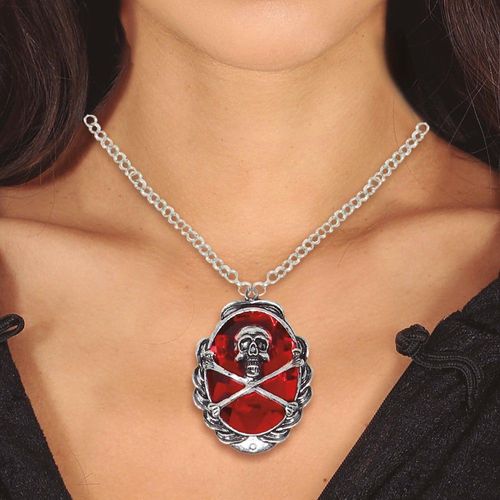 Collier Médaillon Rubis Pirate 5cm Rouge