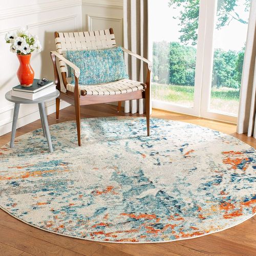 Tapis Contemporain Pour Salon, Salle À Manger, Chambre À Coucher - Madison Collection, Tapis À Poil Court, Crème Et Orange, 200 X 200 Cm