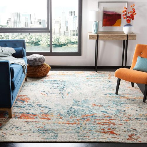 Tapis Contemporain Pour Salon, Salle À Manger, Chambre À Coucher - Madison Collection, Tapis À Poil Court, Crème Et Orange, 240 X 300 Cm