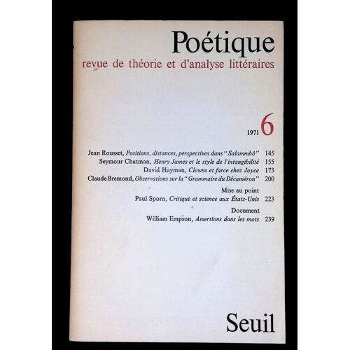 Revue De Théorie Et D'analyse Littéraires Poétique 1971 6