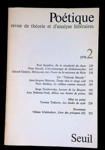 Revue De Théorie Et D'analyse Littéraires Poétique 1970 2