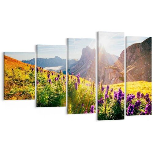 Impression sur toile murale avec paysage de montagnes et fleurs de montagne - Impressions artistiques pour décoration de la maison, salon, chambre à coucher 200 x 100 cm. (sans cadre)
