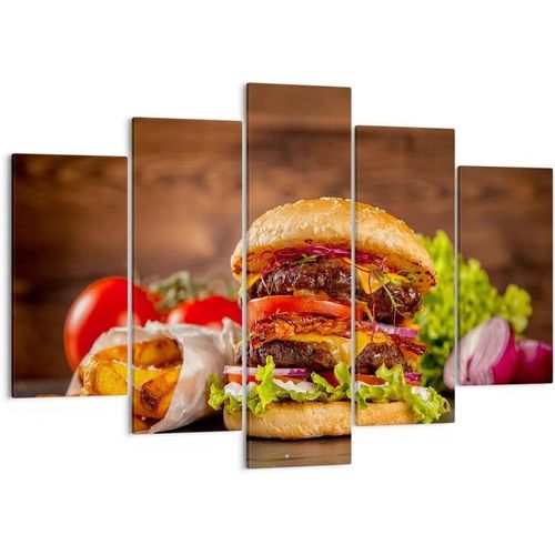 Art mural sur toile - Tableau gastronomique - Hamburger Burger Chips - Impressions sur toile - Impressions artistiques pour décoration de la maison, salon, chambre à couc 200 x 100 cm. (sans cadre)