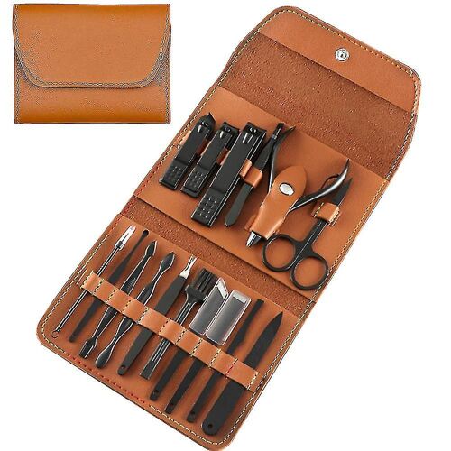Ensemble De Manucure Professionnel, Kit De Pédicure 16 Pièces, Ensemble De Coupe-Ongles Marron Multicolore