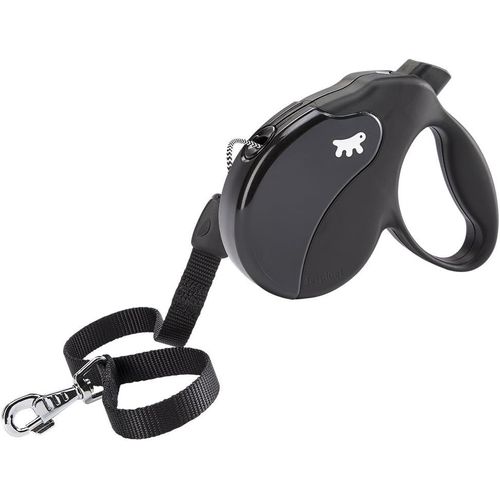 Laisse Chien Enrouleur Amigo Large, Laisse Pour Grands Chiens Jusqu'à 50 Kg. Cordon Extensible Max 5 M. Bouton De Verrouillage Et De Déverrouillage Unique, Noir, Couvercle Noir